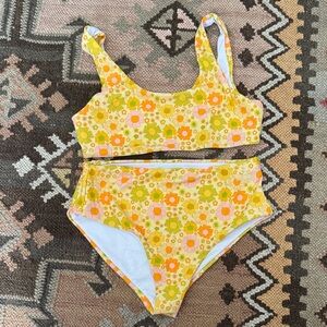SEAESTA SURF Floral Kids Swim Set - Yellow and Pink 9-10